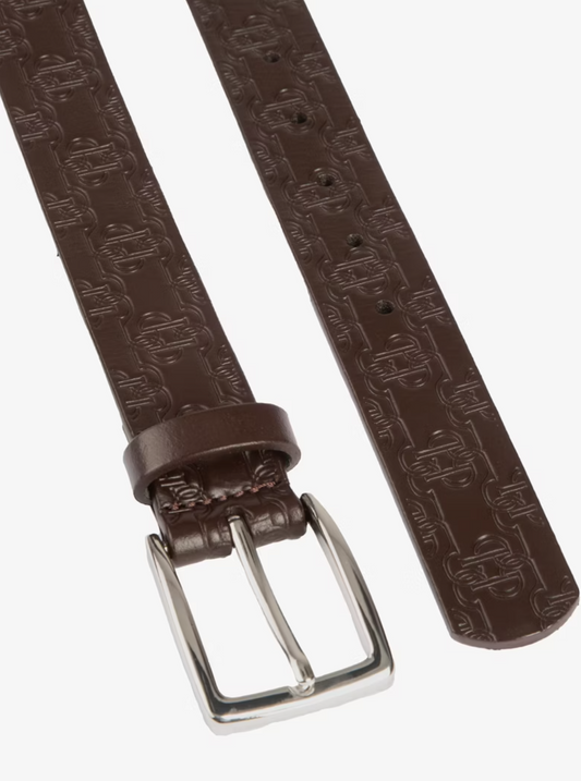 Ceinture cuir 'Monogram' - Brun